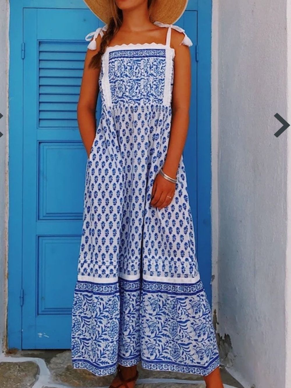 Pink City Prints Provencal Elena Dress in blue white XS